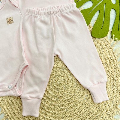 Conj. Body e Calça 100% Algodão Egípcio com Proteção UV50+ - Rosa Bebê